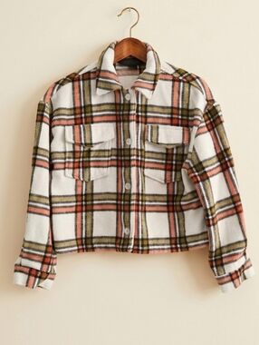 Jou Jou White Plaid Cropped Shacket
